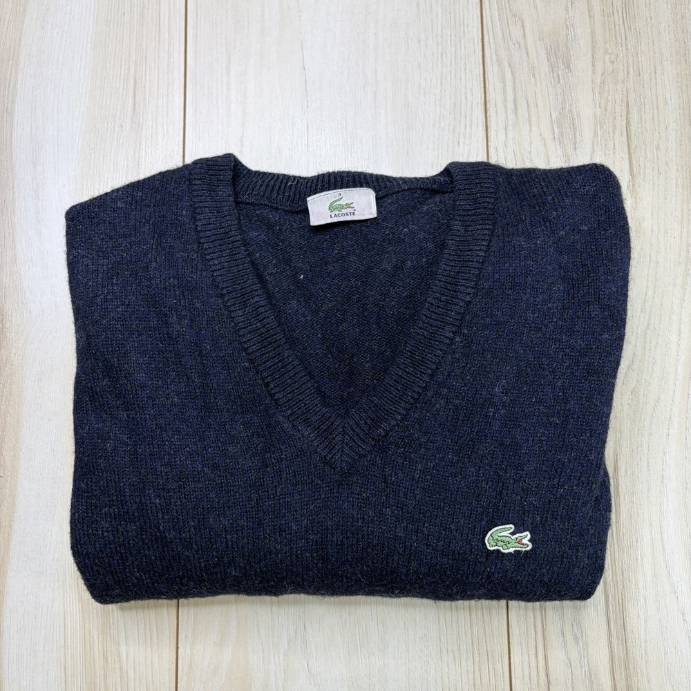 Vintage Lacoste Men's Pullover V Neck Knit Sweater Navy Blue Size 4